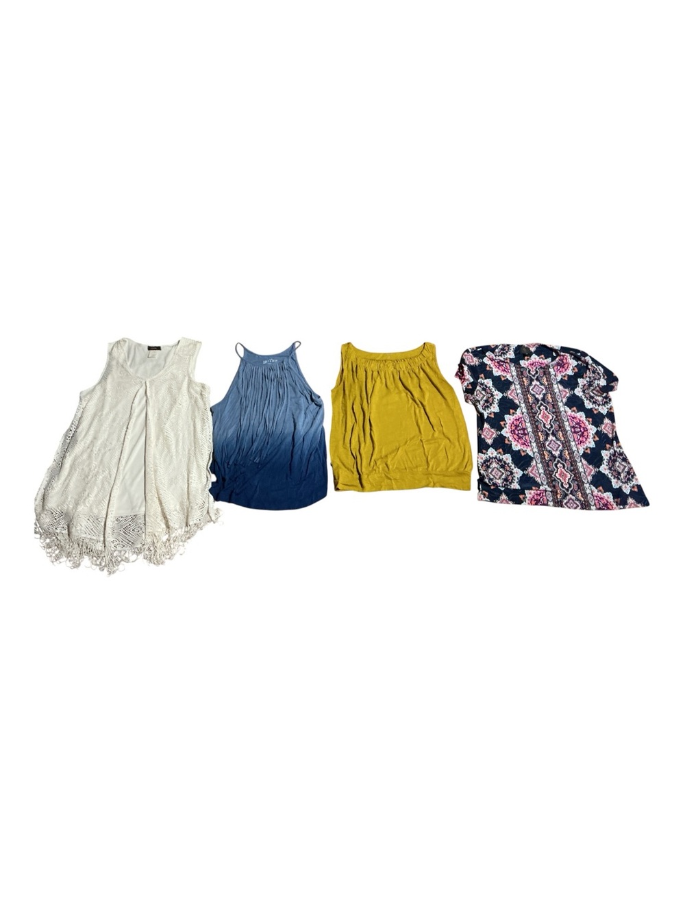 Kids Sleeveless Crochet & Tank Top Mix - White, Blue, Mustard, Navy Floral